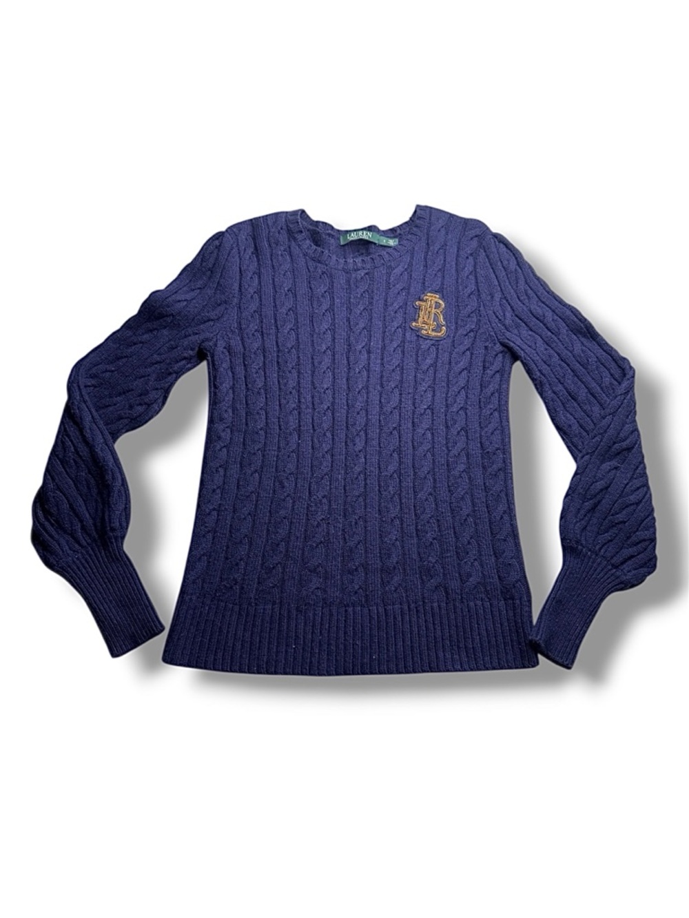 LAUREN Ralph Lauren Classic Cable Knit Women's Sweater in Navy with Monogram